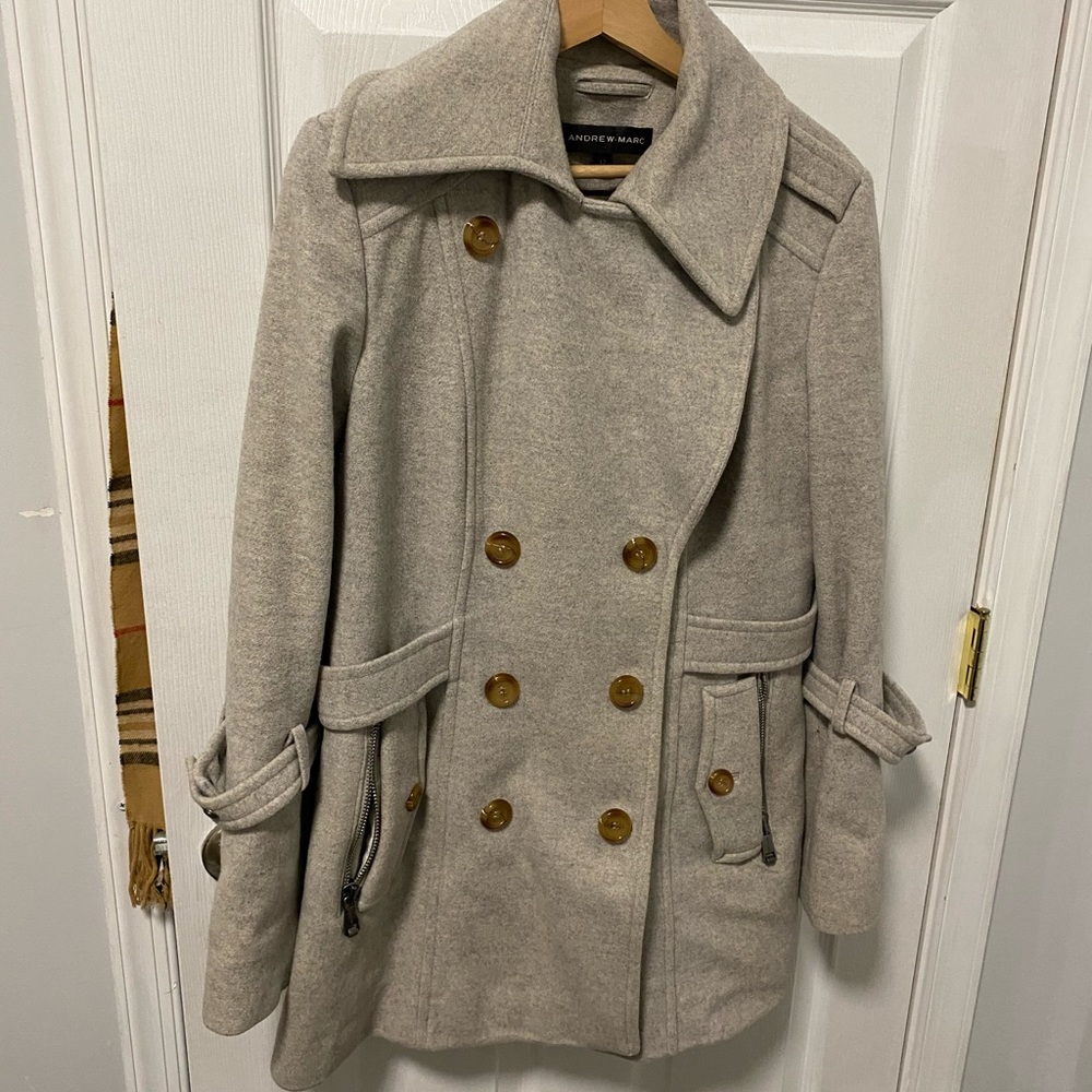 ANDREW MARC GREY FOUBLE BREASTED REPELLENT LIGHT GREY JACKET sz: 12